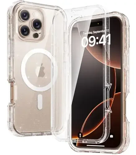 Diaclara Magnetic iPhone 16 Pro Max uchun mo'ljallangan Full Body Bumper g'ilofi, [MagSafe bilan mos] Harbiy darajadagi zarba o'tkazmaydigan, o'rnatilgan sensorli tirnalishga qarshi ekran himoyachisi, tiniq yaltiroq 