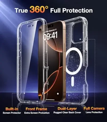 Diaclara Magnetic iPhone 16 Pro Max uchun mo'ljallangan Full Body Bumper g'ilofi, [MagSafe bilan mos] Harbiy darajadagi zarba o'tkazmaydigan, o'rnatilgan sensorli tirnalishga qarshi ekran himoyachisi, tiniq yaltiroq - 2