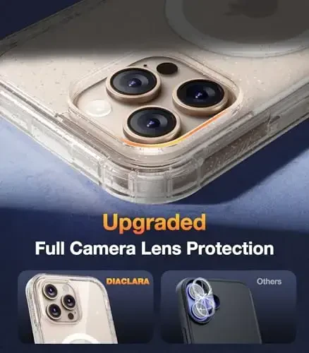 Diaclara Magnetic iPhone 16 Pro Max uchun mo'ljallangan Full Body Bumper g'ilofi, [MagSafe bilan mos] Harbiy darajadagi zarba o'tkazmaydigan, o'rnatilgan sensorli tirnalishga qarshi ekran himoyachisi, tiniq yaltiroq - 5