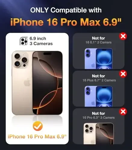 Diaclara Magnetic iPhone 16 Pro Max uchun mo'ljallangan Full Body Bumper g'ilofi, [MagSafe bilan mos] Harbiy darajadagi zarba o'tkazmaydigan, o'rnatilgan sensorli tirnalishga qarshi ekran himoyachisi, tiniq yaltiroq - 6