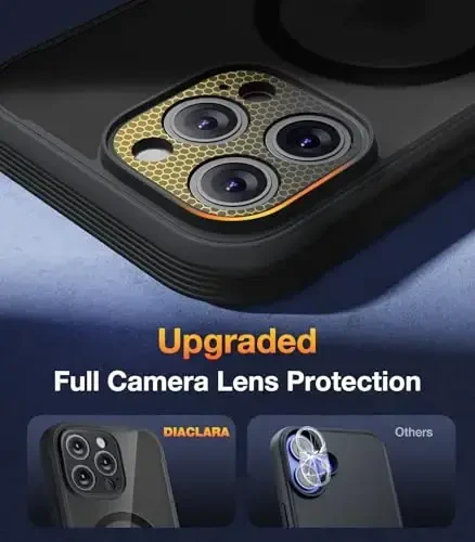 Diaclara Magnetic iPhone 16 Pro Max uchun mo'ljallangan Full Body Bumper g'ilofi, [MagSafe bilan mos], O'rnatilgan sensorli tirnalishga qarshi ekran himoyachisi bilan harbiy düşmeye bardoshli qopqoq, qora - 5