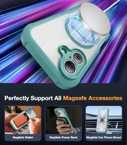 Diaclara Magnetic iPhone 17 Case 6.3 Inch Full Body Bumper uchun mo'ljallangan, [MagSafe bilan mos keladi] Harbiy tomchidan himoya qopqog'i, o'rnatilgan sensorga sezgir tirnalishga qarshi ekran himoyachisi Yashil - 4