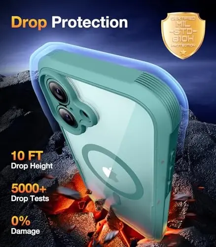 Diaclara Magnetic iPhone 17 Case 6.3 Inch Full Body Bumper uchun mo'ljallangan, [MagSafe bilan mos keladi] Harbiy tomchidan himoya qopqog'i, o'rnatilgan sensorga sezgir tirnalishga qarshi ekran himoyachisi Yashil - 3
