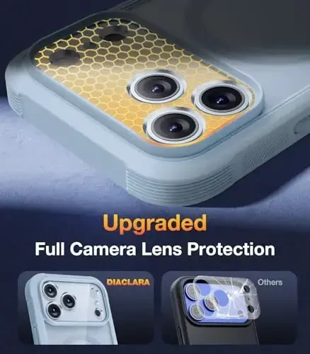 Diaclara Magnetic iPhone 17 Pro Max uchun mo'ljallangan g'ilof, to'liq himoya, [MagSafe bilan mos], harbiy standartlarga javob beruvchi zarbaga chidamli, o'rnatilgan sensorli ekranga ega tirnalishga qarshi himoya, ko'k - 5