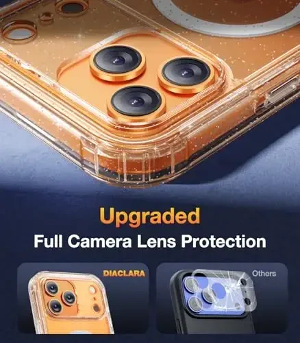 Diaclara Magnetic iPhone 17 Pro Max uchun mo'ljallangan g'ilof, to'liq korpusli bamper, [MagSafe bilan mos], harbiycha zarbadan himoya qopqog'i, o'rnatilgan teginishga sezgir tirnalishga qarshi ekran himoyachisi, tiniq yaltiroq - 5