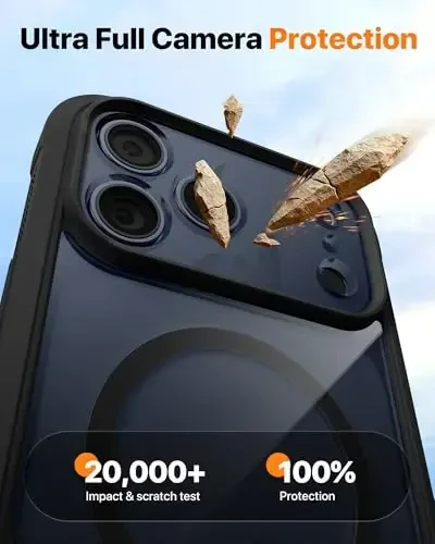 Diaclara Magnetic iPhone 17 Pro Max uchun mo'ljallangan g'ilof, to'liq korpusli bamper, [MagSafe bilan mos], harbiycha zarbaga chidamli qopqoq, o'rnatilgan sensorli tirnalishga qarshi ekran himoyachisi, qora - 4