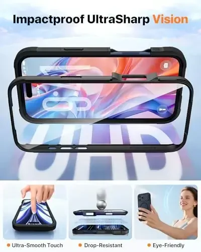 Diaclara Magnetic iPhone 17 Pro Max uchun mo'ljallangan g'ilof, to'liq korpusli bamper, [MagSafe bilan mos], harbiycha zarbaga chidamli qopqoq, o'rnatilgan sensorli tirnalishga qarshi ekran himoyachisi, qora - 5