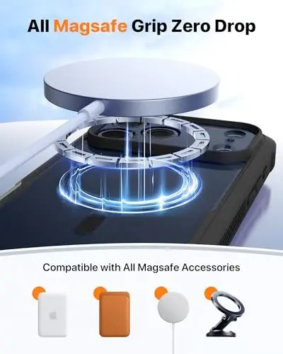 Diaclara Magnetic iPhone 17 Pro Max uchun mo'ljallangan g'ilof, to'liq korpusli bamper, [MagSafe bilan mos], harbiycha zarbaga chidamli qopqoq, o'rnatilgan sensorli tirnalishga qarshi ekran himoyachisi, qora - 6