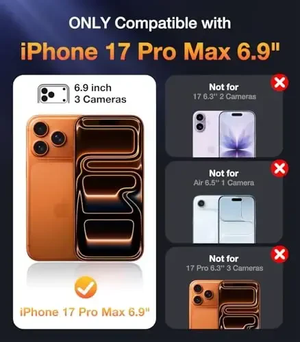Diaclara Magnetic iPhone 17 Pro Max uchun mo'ljallangan, to'liq himoya korpusli bamper, [MagSafe bilan mos], harbiy standartga javob beradigan zarbaga chidamli, o'rnatilgan sensorli va tirnalishga qarshi ekran himoyasi bilan, to'q sariq - 5