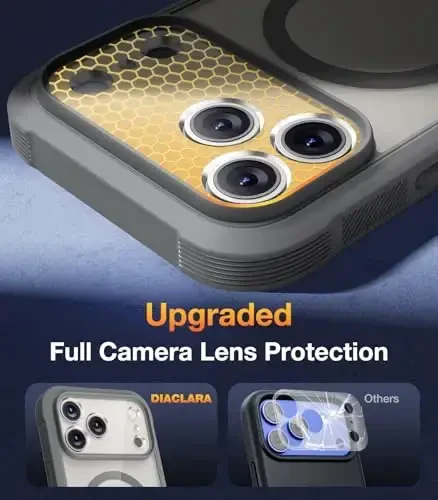 Diaclara Magnetic iPhone 17 Pro uchun mo'ljallangan Full Body Bumper g'ilofi, [MagSafe bilan mos], Harbiy standartlarga javob beruvchi zarbaga chidamli g'ilof, o'rnatilgan sensorli ekranga ega, tirnalishga qarshi himoya, kulrang titan - 5