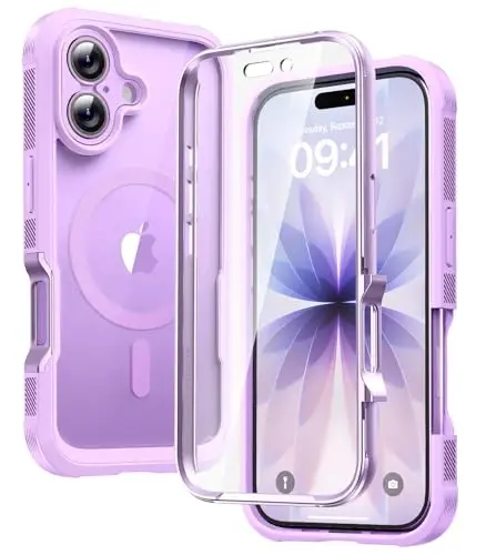 Diaclara Magnetic iPhone 17 uchun mo'ljallangan g'ilof 6.3'' [To'liq kamera himoyasi] To'liq korpusli bamper, [MagSafe bilan mos] Harbiy standartlarga javob beradigan zarbaga chidamli telefon g'ilofi, o'rnatilgan ekran himoyachisi, Lavanda binafsha - DIACLARA (1)