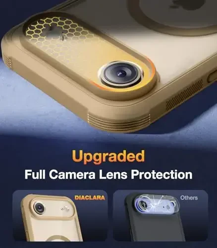 Diaclara Magnetic iPhone Air Case toʻliq korpusli bamper uchun moʻljallangan, [MagSafe bilan mos], harbiycha zarbaga chidamli, oʻrnatilgan sensorli tirnalishga qarshi ekran himoyachisi iPhone 17 Air Gold uchun - 5