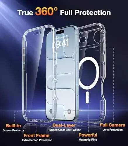 Diaclara Magnetic iPhone Air Case uchun mo'ljallangan, to'liq korpusli bamper, [MagSafe bilan mos], harbiy tomchiga chidamli qopqoq, iPhone 17 Air Clear uchun o'rnatilgan sensorli ekranga qarshi himoya ekranli. - 2