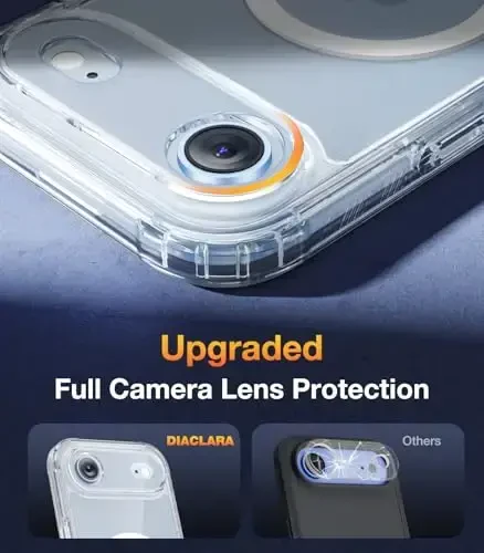 Diaclara Magnetic iPhone Air Case uchun mo'ljallangan, to'liq korpusli bamper, [MagSafe bilan mos], harbiy tomchiga chidamli qopqoq, iPhone 17 Air Clear uchun o'rnatilgan sensorli ekranga qarshi himoya ekranli. - 5