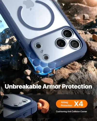 Diaclara Magnetic & Screen Protector for iPhone 18 Pro Max Case,Deep Blue | Fit for MagSafe, Built‑in Anti‑Scratch Touch‑Sensitive Screen Protector, 360° Dual‑Layer Rugged, Mil‑Grade Drop Protection - 4