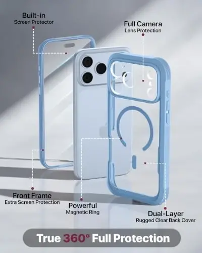 Diaclara Magnetic & Screen Protector for iPhone 18 Pro Max Case,Glacier | Fit for MagSafe, Built‑in Anti‑Scratch Touch‑Sensitive Screen Protector, 360° Dual‑Layer Rugged, Mil‑Grade Drop Protection - 4