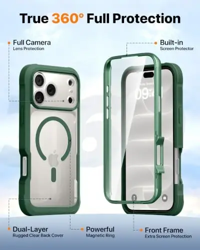 Diaclara Magnetic & Screen Protector for iPhone 18 Pro Max Case,Green | Fit for MagSafe, Built‑in Anti‑Scratch Touch‑Sensitive Screen Protector, 360° Dual‑Layer Rugged, Mil‑Grade Drop Protection - 3