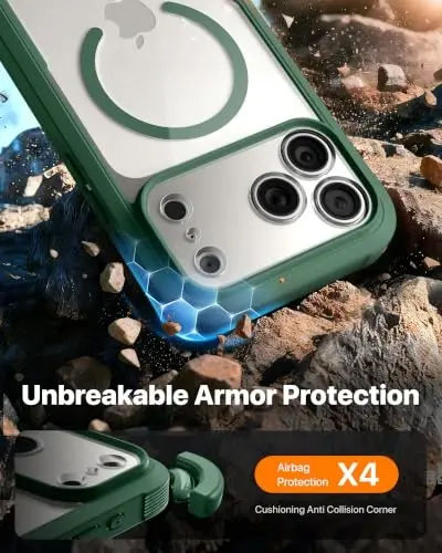 Diaclara Magnetic & Screen Protector for iPhone 18 Pro Max Case,Green | Fit for MagSafe, Built‑in Anti‑Scratch Touch‑Sensitive Screen Protector, 360° Dual‑Layer Rugged, Mil‑Grade Drop Protection - 5
