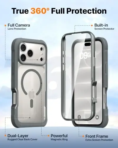 Diaclara Magnetic & Screen Protector for iPhone 18 Pro Max Case,Grey | Fit for MagSafe, Built‑in Anti‑Scratch Touch‑Sensitive Screen Protector, 360° Dual‑Layer Rugged, Mil‑Grade Drop Protection - 4