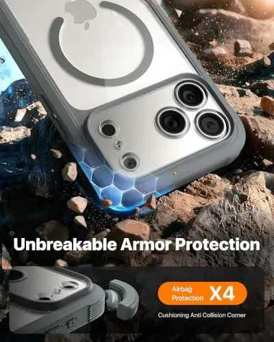 Diaclara Magnetic & Screen Protector for iPhone 18 Pro Max Case,Grey | Fit for MagSafe, Built‑in Anti‑Scratch Touch‑Sensitive Screen Protector, 360° Dual‑Layer Rugged, Mil‑Grade Drop Protection - 5
