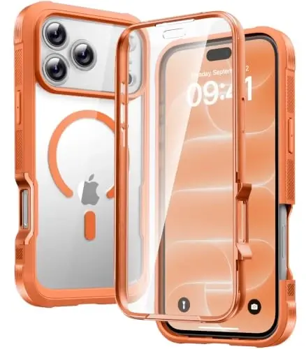 Diaclara Magnetic & Screen Protector for iPhone 18 Pro Max Case,Orange | Fit for MagSafe, Built‑in Anti‑Scratch Touch‑Sensitive Screen Protector, 360° Dual‑Layer Rugged, Mil‑Grade Drop Protection - 1