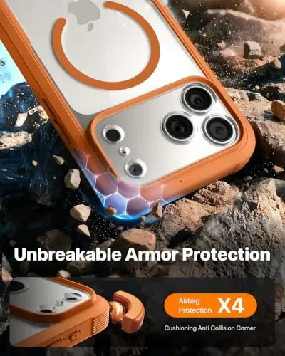 Diaclara Magnetic & Screen Protector for iPhone 18 Pro Max Case,Orange | Fit for MagSafe, Built‑in Anti‑Scratch Touch‑Sensitive Screen Protector, 360° Dual‑Layer Rugged, Mil‑Grade Drop Protection - 4