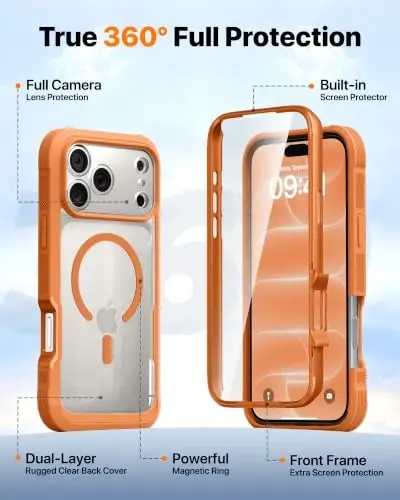 Diaclara Magnetic & Screen Protector for iPhone 18 Pro Max Case,Orange | Fit for MagSafe, Built‑in Anti‑Scratch Touch‑Sensitive Screen Protector, 360° Dual‑Layer Rugged, Mil‑Grade Drop Protection - 5