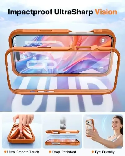 Diaclara Magnetic & Screen Protector for iPhone 18 Pro Max Case,Orange | Fit for MagSafe, Built‑in Anti‑Scratch Touch‑Sensitive Screen Protector, 360° Dual‑Layer Rugged, Mil‑Grade Drop Protection - 6