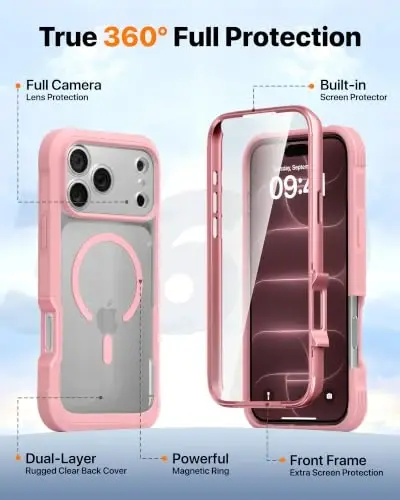 Diaclara Magnetic & Screen Protector for iPhone 18 Pro Max Case,Pink | Fit for MagSafe, Built‑in Anti‑Scratch Touch‑Sensitive Screen Protector, 360° Dual‑Layer Rugged, Mil‑Grade Drop Protection - 5