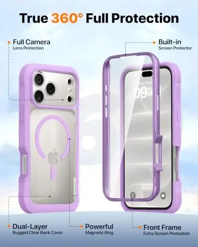 Diaclara Magnetic & Screen Protector for iPhone 18 Pro Max Case,Purple | Fit for MagSafe, Built‑in Anti‑Scratch Touch‑Sensitive Screen Protector, 360° Dual‑Layer Rugged, Mil‑Grade Drop Protection - 5