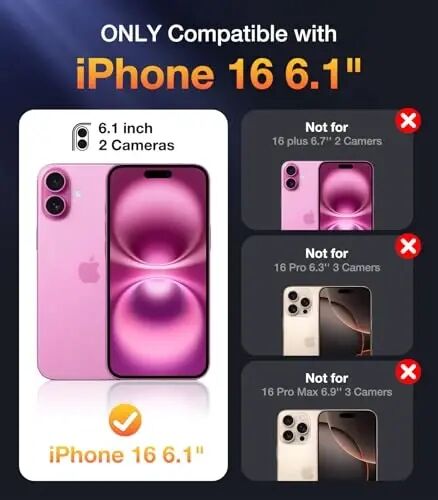Diaclara Магнитный чехол для iPhone 16, совместимый со встроенной сенсорной защитой экрана, устойчивой к царапинам, усовершенствованная [полная защита камеры] для iPhone 16, 6,1 дюйма (розовый) - 1