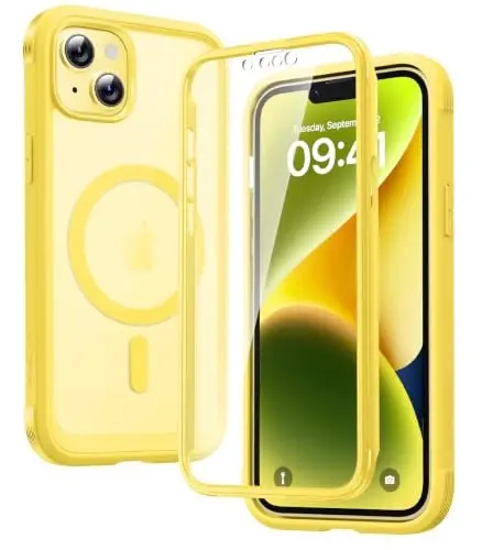 Diaclara Manyetik iPhone 14 Kılıf için Tasarlanmış, MagSafe Uyumlu, Dahili Dokunmaya Duyarlı Çizilmez Ekran Koruyuculu iPhone 14 6.1 için, Sarı 