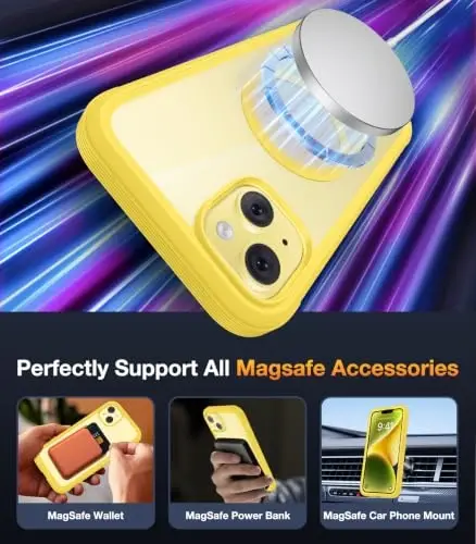 Diaclara Manyetik iPhone 14 Kılıf için Tasarlanmış, MagSafe Uyumlu, Dahili Dokunmaya Duyarlı Çizilmez Ekran Koruyuculu iPhone 14 6.1 için, Sarı - 5