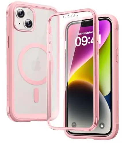 Diaclara Manyetik iPhone 14 Kılıfı için Tasarlanmış, MagSafe Uyumlu, iPhone 14 6.1 için Yerleşik Dokunmaya Duyarlı Çizilmez Ekran Koruyucu, Pembe 
