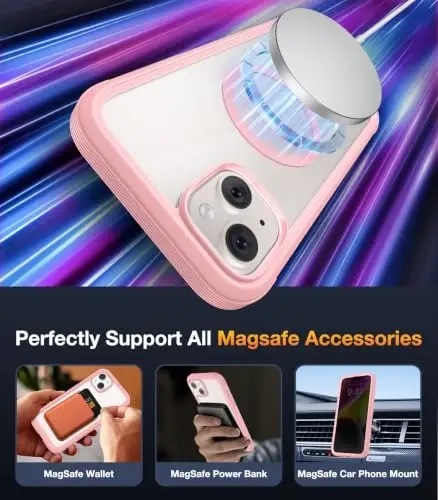 Diaclara Manyetik iPhone 14 Kılıfı için Tasarlanmış, MagSafe Uyumlu, iPhone 14 6.1 için Yerleşik Dokunmaya Duyarlı Çizilmez Ekran Koruyucu, Pembe - 5