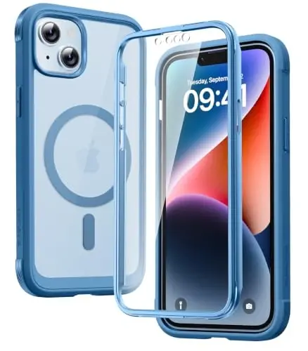 Diaclara Manyetik iPhone 14 Kılıfı, MagSafe Uyumlu, iPhone 14 6.1 için Dahili Dokunmaya Duyarlı Çizilmez Ekran Koruyucu, Mavi - DIACLARA