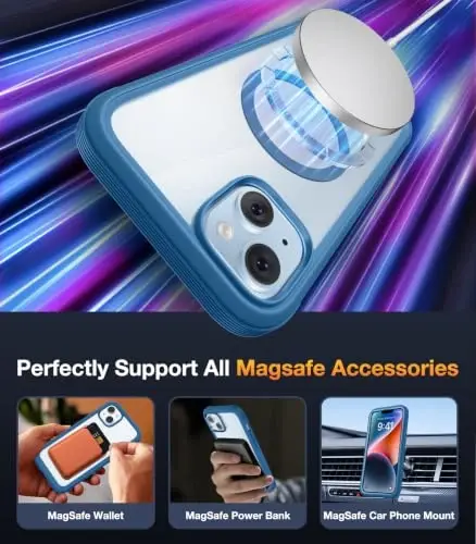 Diaclara Manyetik iPhone 14 Kılıfı, MagSafe Uyumlu, iPhone 14 6.1 için Dahili Dokunmaya Duyarlı Çizilmez Ekran Koruyucu, Mavi - 5