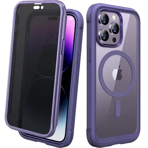 Diaclara Magnetic Designed for iPhone 14 Pro Max Case, Full Body Rugged Case with Built-in Privacy Touch Sensitive Anti-Scratch Screen Protector, with Camera Lens Protector (Purple) 