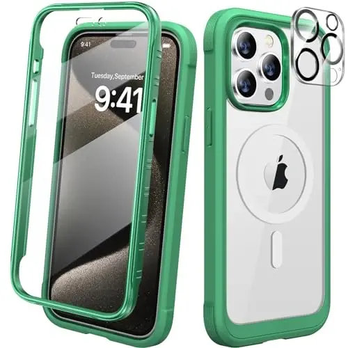 Diaclara Magnetic for iPhone 15 Pro Case, [Military-Grade Drop Proof & Fit for MagSafe] Built-in Shockproof Screen Protector, [Camera Lens Protector] Phone Cover for iPhone 15 Pro 6.1
