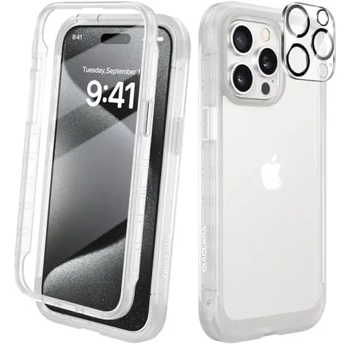 Diaclara Magnetic Designed for iPhone 15 Pro Max Case Full Body Bumper,[Compatible with MagSafe] Military Drop Proof Cover with Built-in Touch Sensitive Anti-Scratch Screen Protector,Frosted Clear - DIACLARA