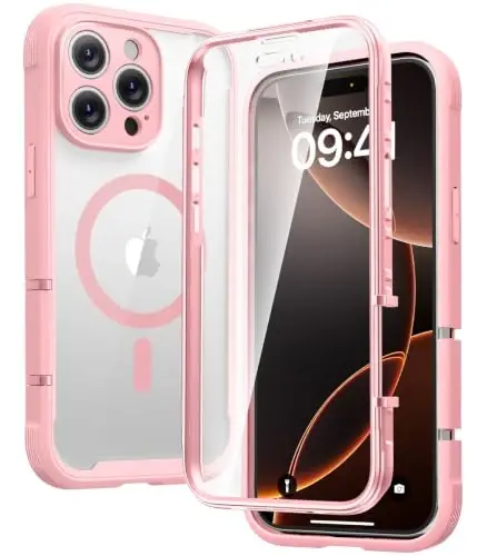 Diaclara Manyetik iPhone 16 Pro Kılıf için Tasarlanmış, Dokunmatik Hassasiyetli Çizilmez Ekran Koruyuculu Tam Gövde Dayanıklı, MagSafe Uyumlu, iPhone 16 Pro 6.3'' için Yumuşak Tampon Kılıf, Pembe 