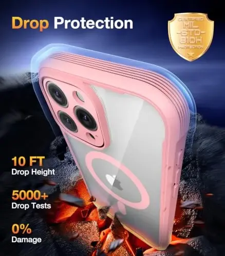 Diaclara Manyetik iPhone 16 Pro Kılıf için Tasarlanmış, Dokunmatik Hassasiyetli Çizilmez Ekran Koruyuculu Tam Gövde Dayanıklı, MagSafe Uyumlu, iPhone 16 Pro 6.3'' için Yumuşak Tampon Kılıf, Pembe - 3
