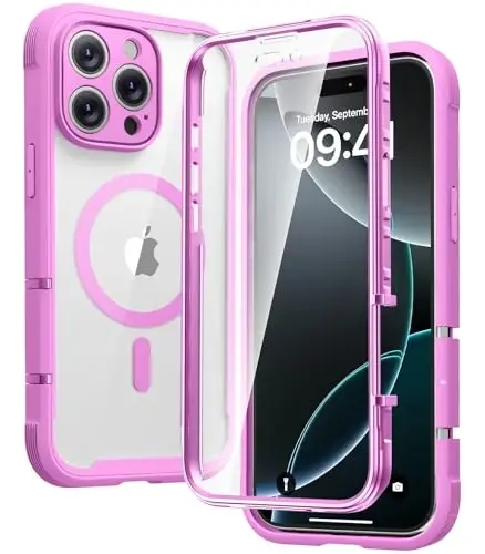 Diaclara Magnetic Designed for iPhone 16 Pro Case, Full Body Rugged with Touch Sensitive Anti-Scratch Screen Protector, Compatible with MagSafe, Soft Bumper Case for iPhone 16 Pro 6.3'', Pink 