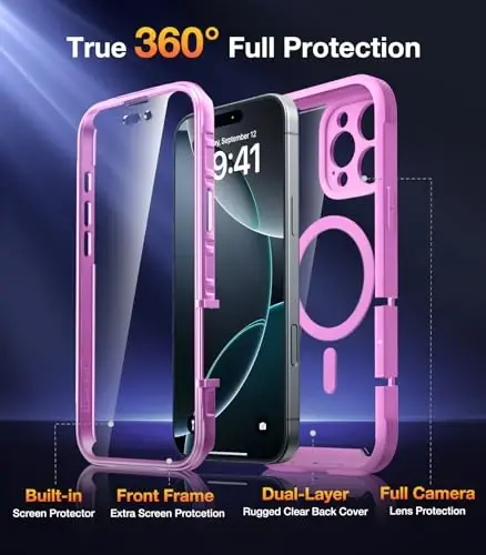 Diaclara Magnetic Designed for iPhone 16 Pro Max Case, Full Body Rugged with Touch Sensitive Anti-Scratch Screen Protector, Compatible with MagSafe, Soft Bumper Case for iPhone 16 Pro Max 6.9', Pink - DIACLARA (1)