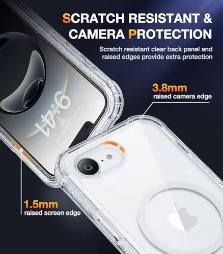 Diaclara Magnetic Designed for iPhone 16e Case, Full Body Rugged Case with Built-in Touch Sensitive Anti-Scratch Screen Protector, Soft TPU Bumper Waterproof Case (Clear Glitter) - 5