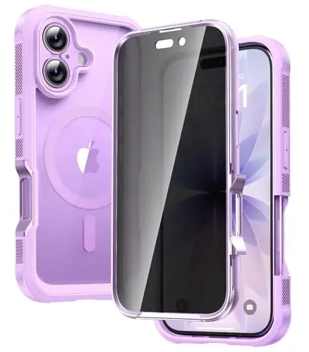 Diaclara Magnetic Designed for iPhone 17 Case 6.3'' [Full Camera Protection] Full Body Bumper with Privacy Screen Protector, [Compatible with MagSafe] Military Drop Proof Phone Case, Lavender Purple 