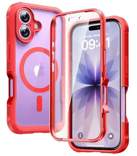 Diaclara Manyetik iPhone 17 Kılıf 6.3'' To'liq Tana Bumper,[MagSafe bilan mos keladi], O'rnatilgan ekran himoyachisi bilan harbiy tomchi o'tkazmaydigan telefon qutisi, Oson o'rnatish, Bo'shliqsiz, Qizil - DIACLARA