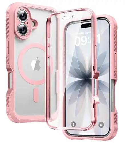 Diaclara Magnetic Designed for iPhone 17 Case Full Body Bumper,[Compatible with MagSafe] Military Drop Proof Cover with Built-in Touch Sensitive Anti-Scratch Screen Protector,Pink - DIACLARA