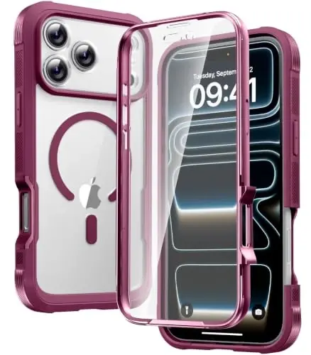 Diaclara Manyetik iPhone 17 Pro 6.3'' Kılıf için Tasarlanmış [Tam Kamera Koruması] Ekran Koruyuculu Tam Gövde Tamponu, [MagSafe Uyumlu] Askeri Düşmeye Dayanıklı Telefon Kılıfı, Şarap Kırmızısı - 1