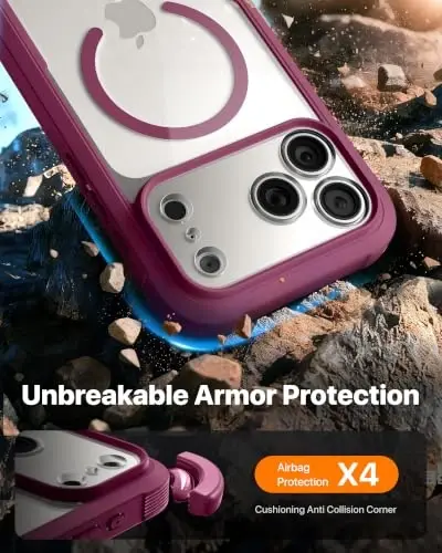 Diaclara Manyetik iPhone 17 Pro 6.3'' Kılıf için Tasarlanmış [Tam Kamera Koruması] Ekran Koruyuculu Tam Gövde Tamponu, [MagSafe Uyumlu] Askeri Düşmeye Dayanıklı Telefon Kılıfı, Şarap Kırmızısı - 3